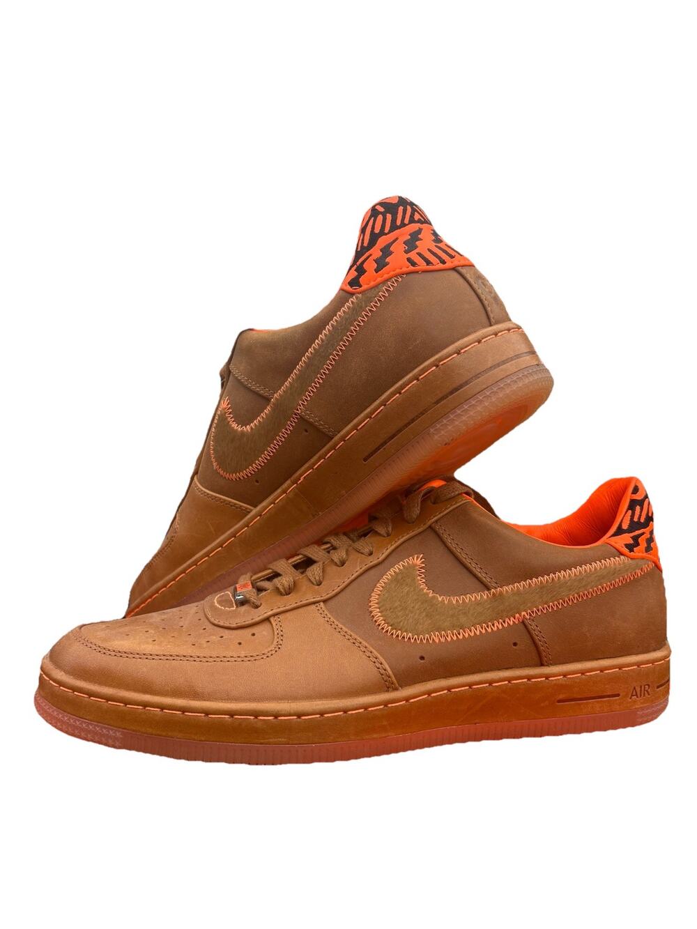 RARE NIKE Air Force 1 Downtown Low BHM-586582-200 Size 10.5 Brown Neon Orange